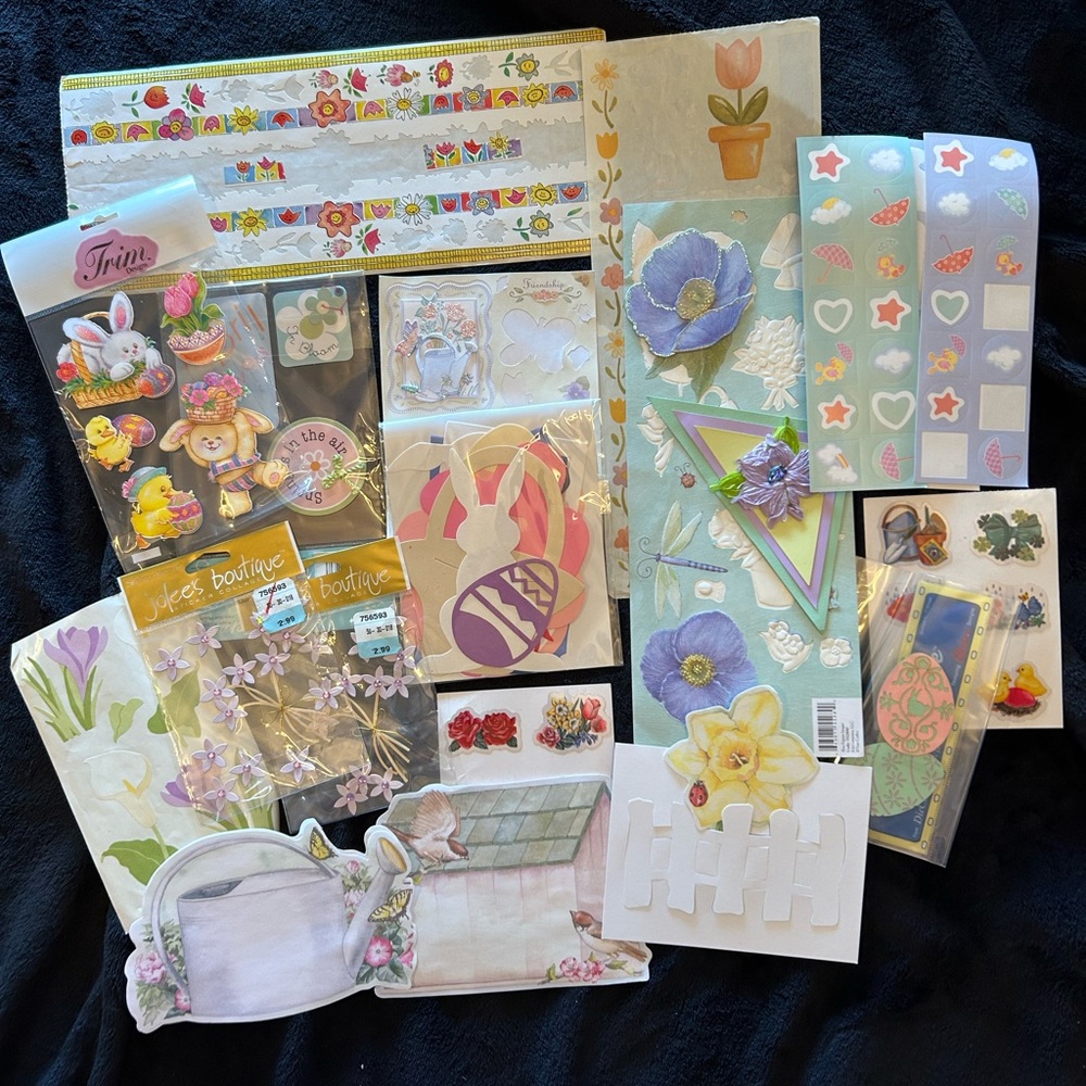 Spring Floral and Easter Scrapbooking Sticker Set - Multicolor